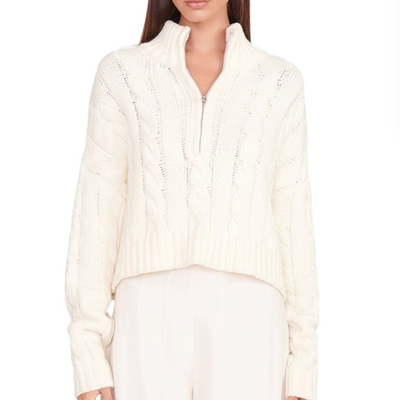 STAUD Cropped Hampton Sweater Knit Cropped Large Ivory Wool - Picture 2 of 8